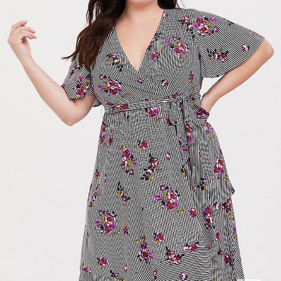 Torrid Floral Stripe Wrap Dress - Picture 3 of 7